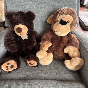 Brown Plush Bear and Monkey Toy Set